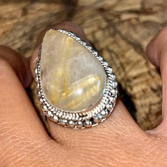 Needlelike Rutile Ring Size 8 3/4 - Picture 2 of 6